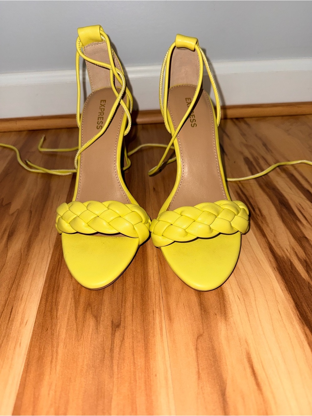 Express Yellow Braided Lace-Up Heeled Sandals